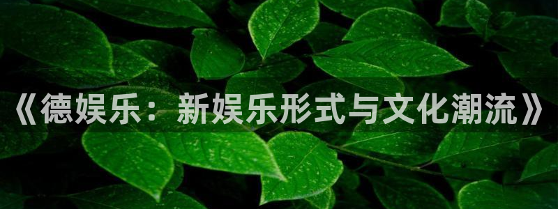 壹号大舞台：《德娱乐：新娱乐形式与文化潮流》
